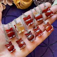 Carnelian Agate Owl Carving Necklace