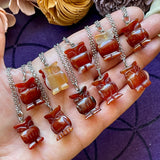 Carnelian Agate Owl Carving Necklace