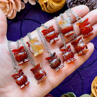 Carnelian Agate Owl Carving Necklace