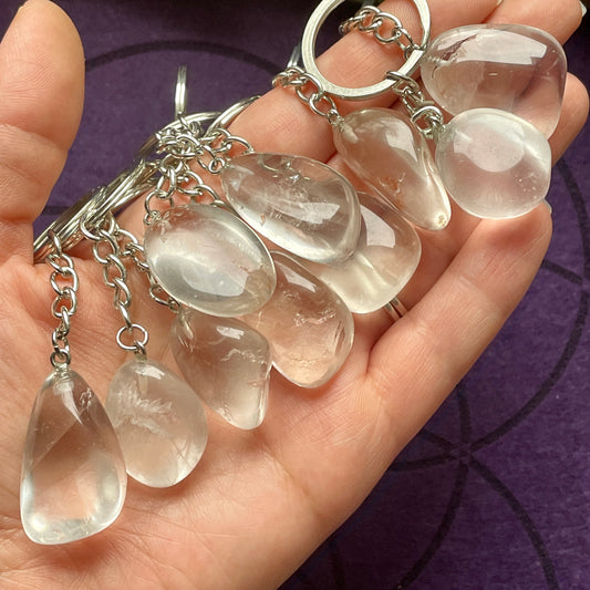 Clear Quartz Tumble Stone Keychain