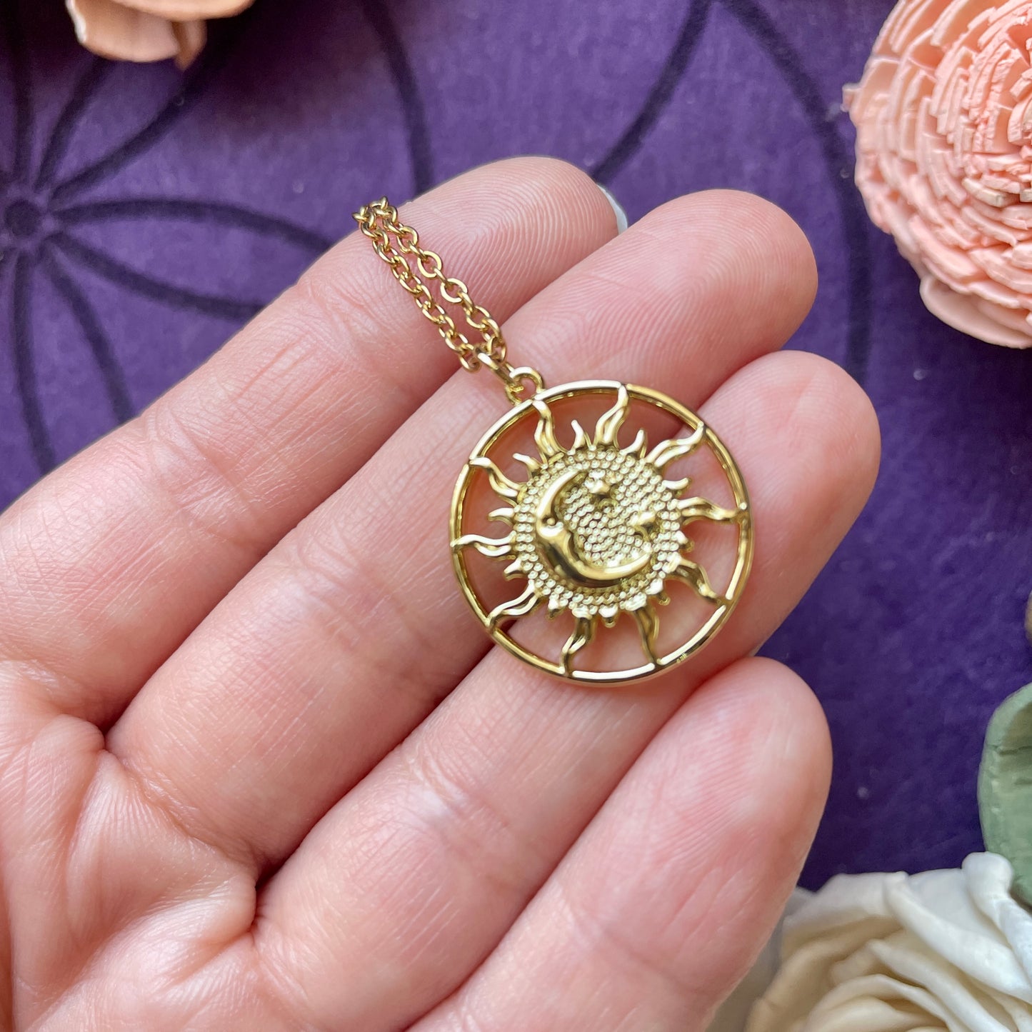 Gold Sun/Moon Charm Necklace