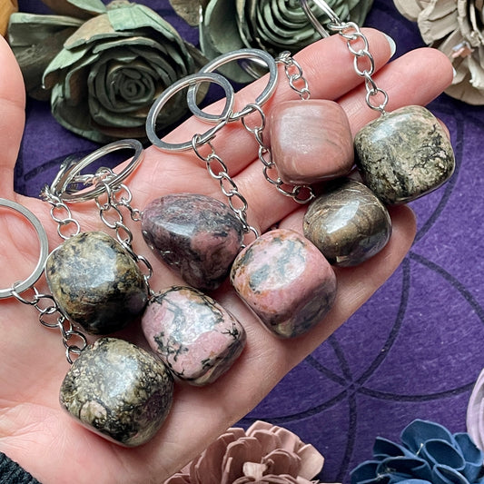 Rhodonite Tumble Stone Keychain