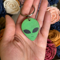Alien Head Wood Keychain