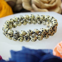 Dalmatian Jasper faceted 8mm beaded bracelet