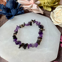Amethyst and Smoky Quartz Chip Bead Bracelet