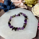Amethyst and Smoky Quartz Chip Bead Bracelet