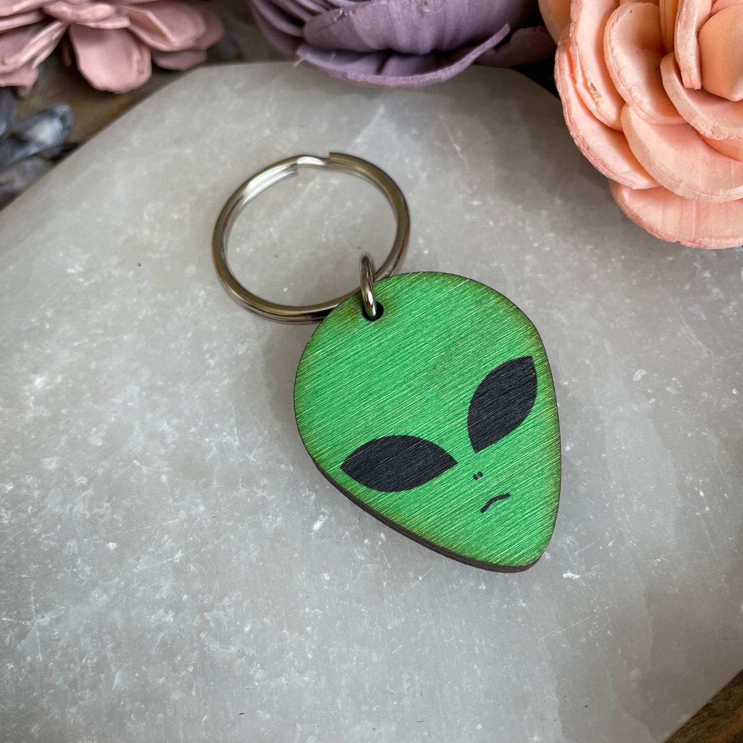 Alien Head Wood Keychain