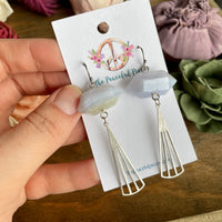 Blue Lace Agate Dangling Triangle Earrings