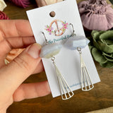 Blue Lace Agate Dangling Triangle Earrings