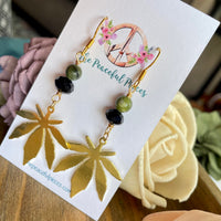 Green Jade Dangling Marijuana Leaf Earrings