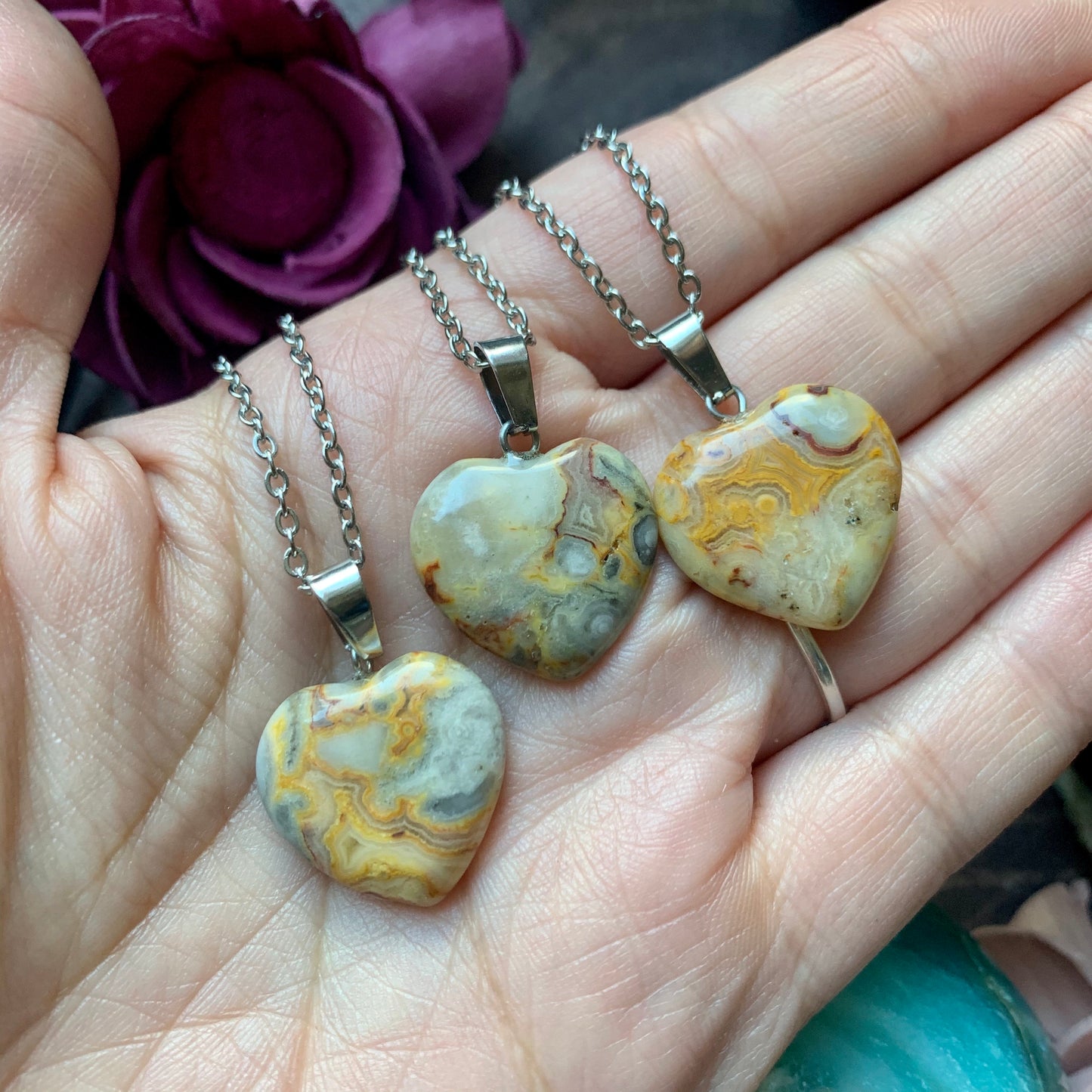 Small Crazy Lace Agate Heart Necklace