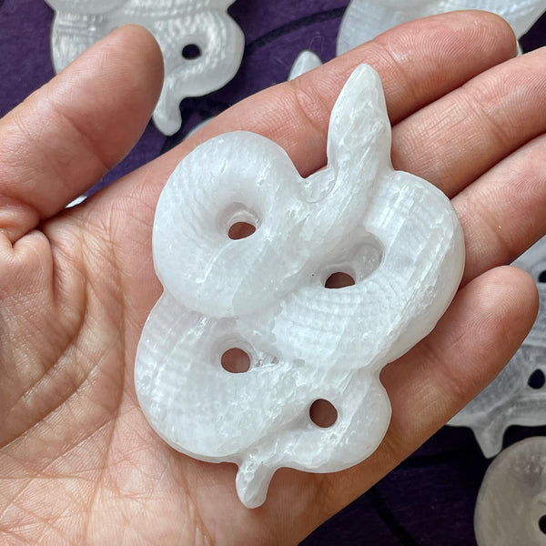 Selenite (Satin Spar) Snake Carving