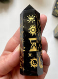 Celestial Etched Obsidian Tower Point