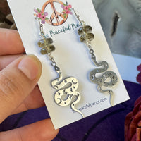 Smoky Quartz Snake Moon Phase Dangling Earrings
