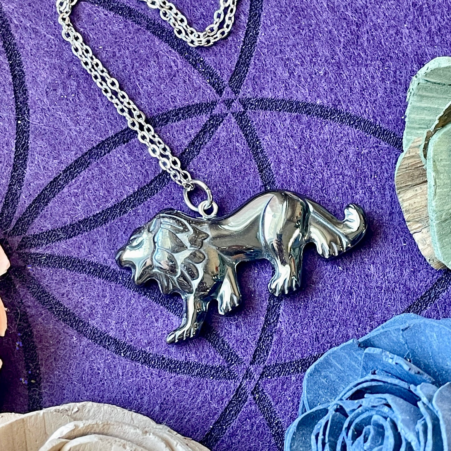 Hematite Lion Carving Necklace