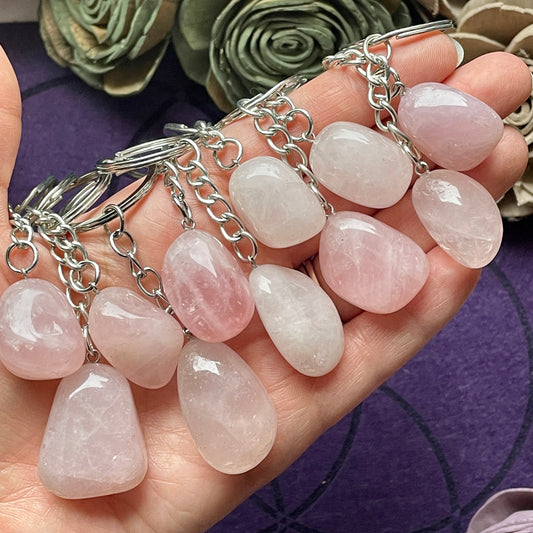 Rose Quartz Tumble Stone Keychain