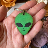Alien Head Wood Keychain