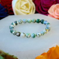 Moss agate faceted 8mm beaded bracelet