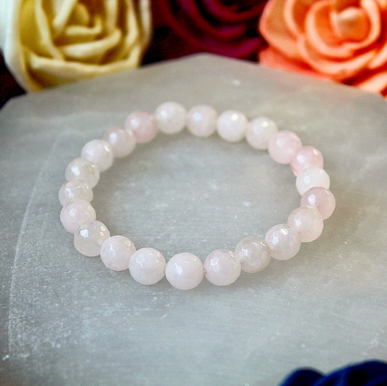 Rose Quartz faceted 8mm beaded bracelet