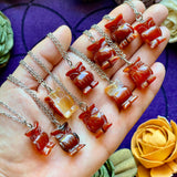 Carnelian Agate Owl Carving Necklace