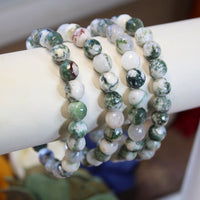 Moss agate faceted 8mm beaded bracelet