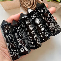 Celestial Etched Obsidian Tower Point