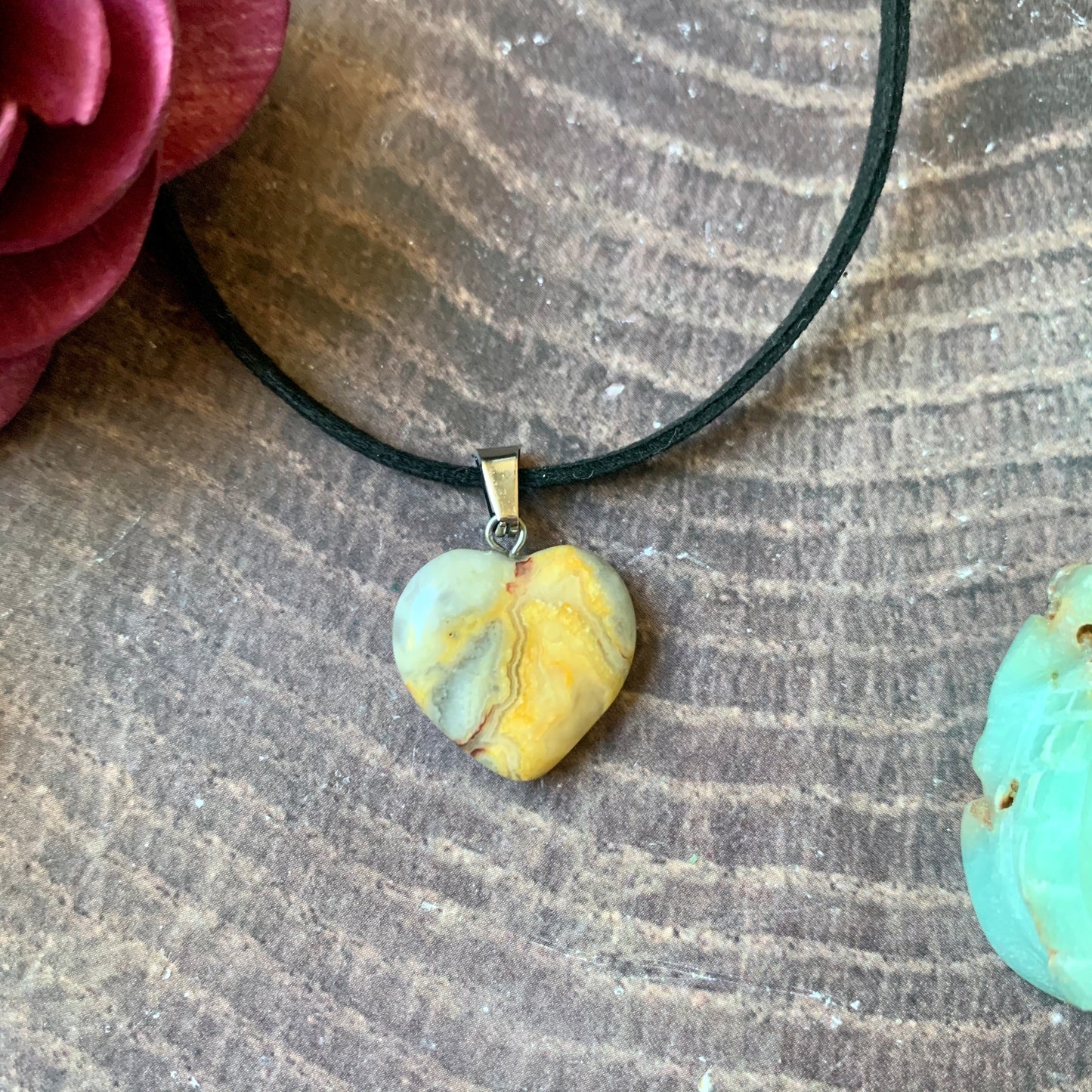 Small Crazy Lace Agate Heart Necklace