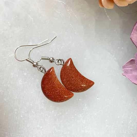 Goldstone Moon Earrings