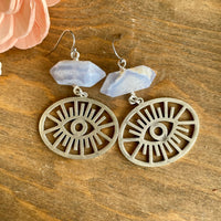 Blue Lace Agate Dangling Eye Earrings
