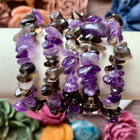 Amethyst and Smoky Quartz Chip Bead Bracelet