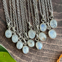 Rainbow Moonstone Small Pendant Sterling Silver Necklace