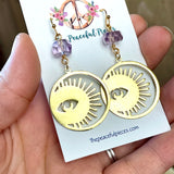 Amethyst Dangling Moon/Sun/Eye Earrings