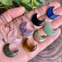 Gemstone Moon Pendant Necklace (choose stone