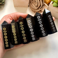 7 Chakra Etched Obsidian Tower Point