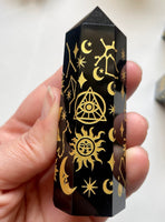 Celestial Etched Obsidian Tower Point