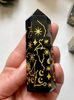 Celestial Etched Obsidian Tower Point