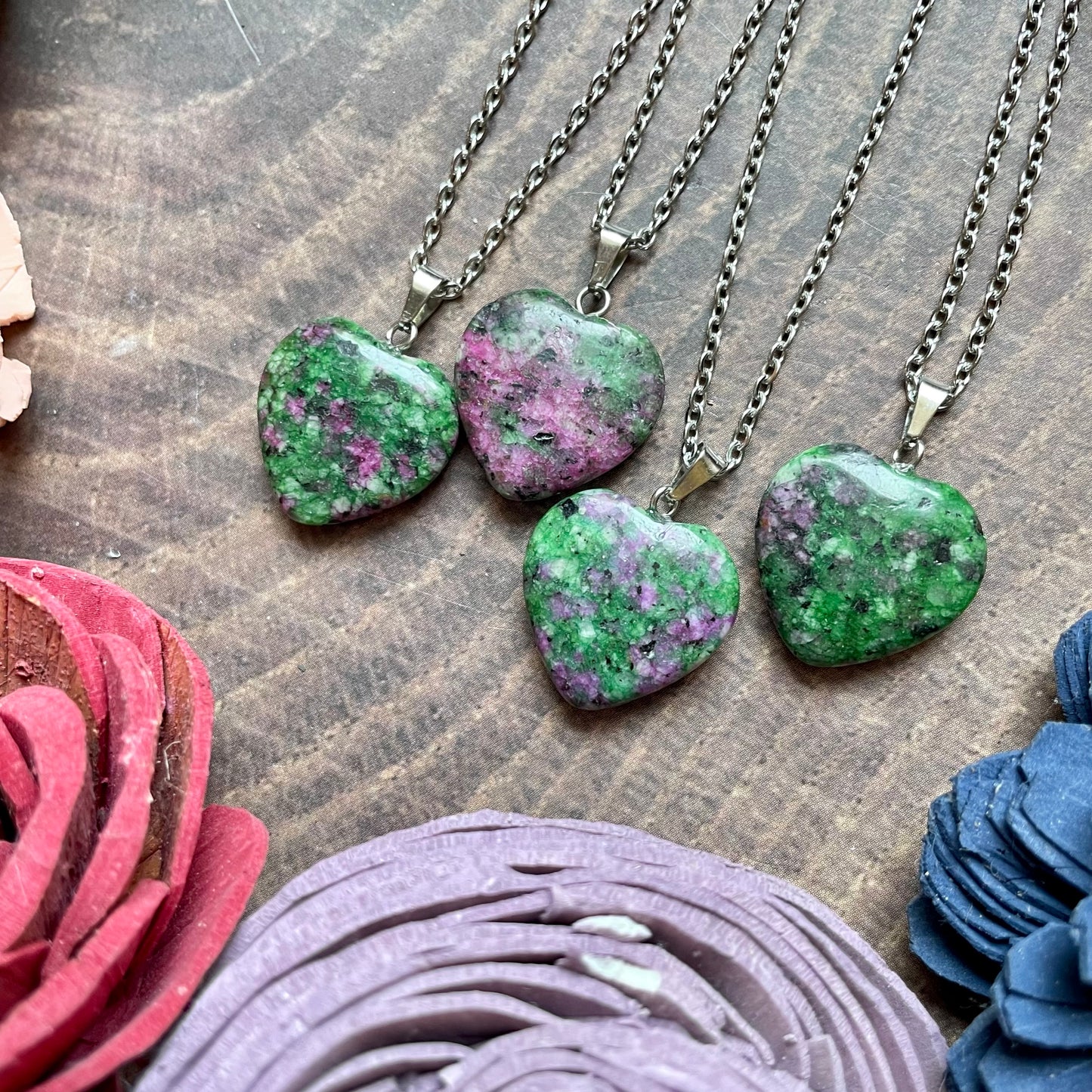 Small Ruby Zoisite Heart Necklace
