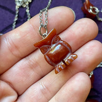 Carnelian Agate Owl Carving Necklace