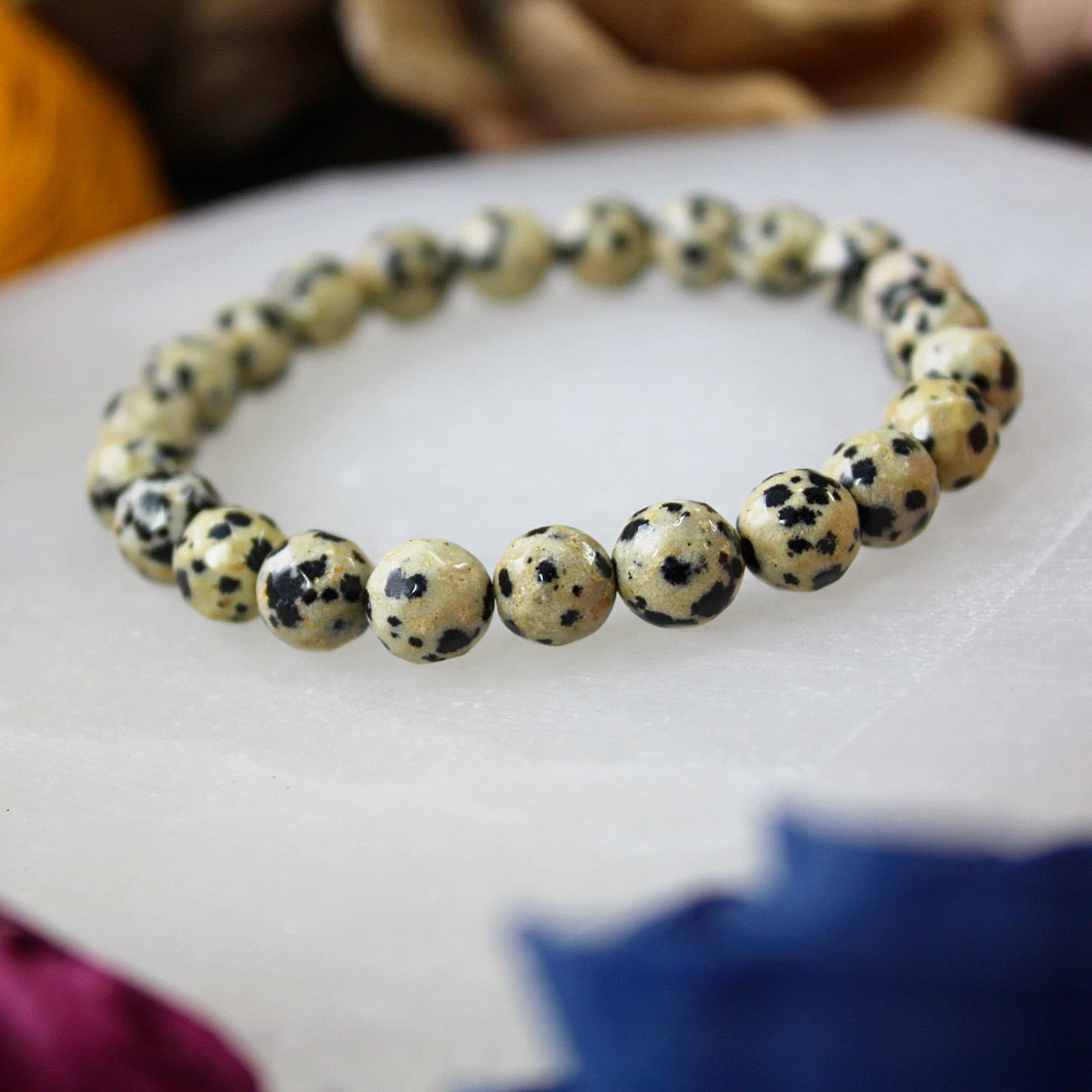Dalmatian Jasper faceted 8mm beaded bracelet