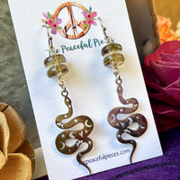 Smoky Quartz Snake Moon Phase Dangling Earrings