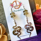 Smoky Quartz Snake Moon Phase Dangling Earrings