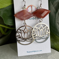 Carnelian Lotus Flower Dangling Earrings