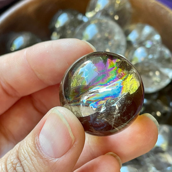 Rainbow Filled Smoky quartz Sphere
