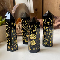 Celestial Etched Obsidian Tower Point