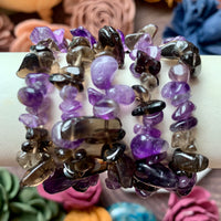 Amethyst and Smoky Quartz Chip Bead Bracelet