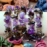 Amethyst and Smoky Quartz Chip Bead Bracelet