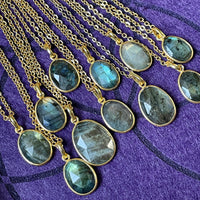 Labradorite Faceted Gold Pendant Necklace