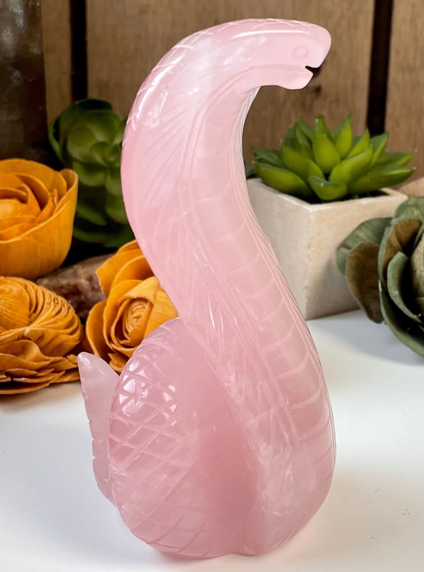 Rose Quartz Cobra Carving