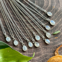 Rainbow Moonstone Small Pendant Sterling Silver Necklace