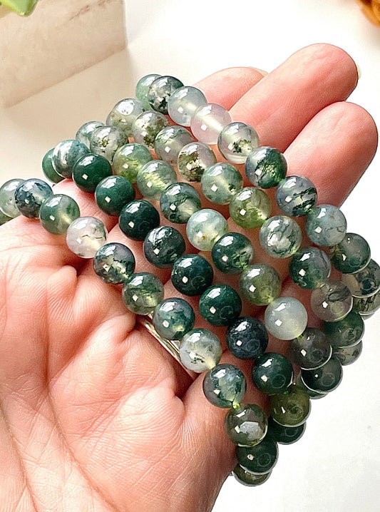 Moss Agate 8mm Beaded bracelet